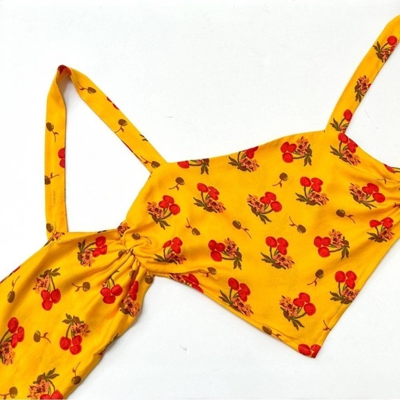Urban Outfitters UO Jade Scarf Cami Yellow Cherry Print Tie Back Cropped Tank XS - Picture 11 of 14